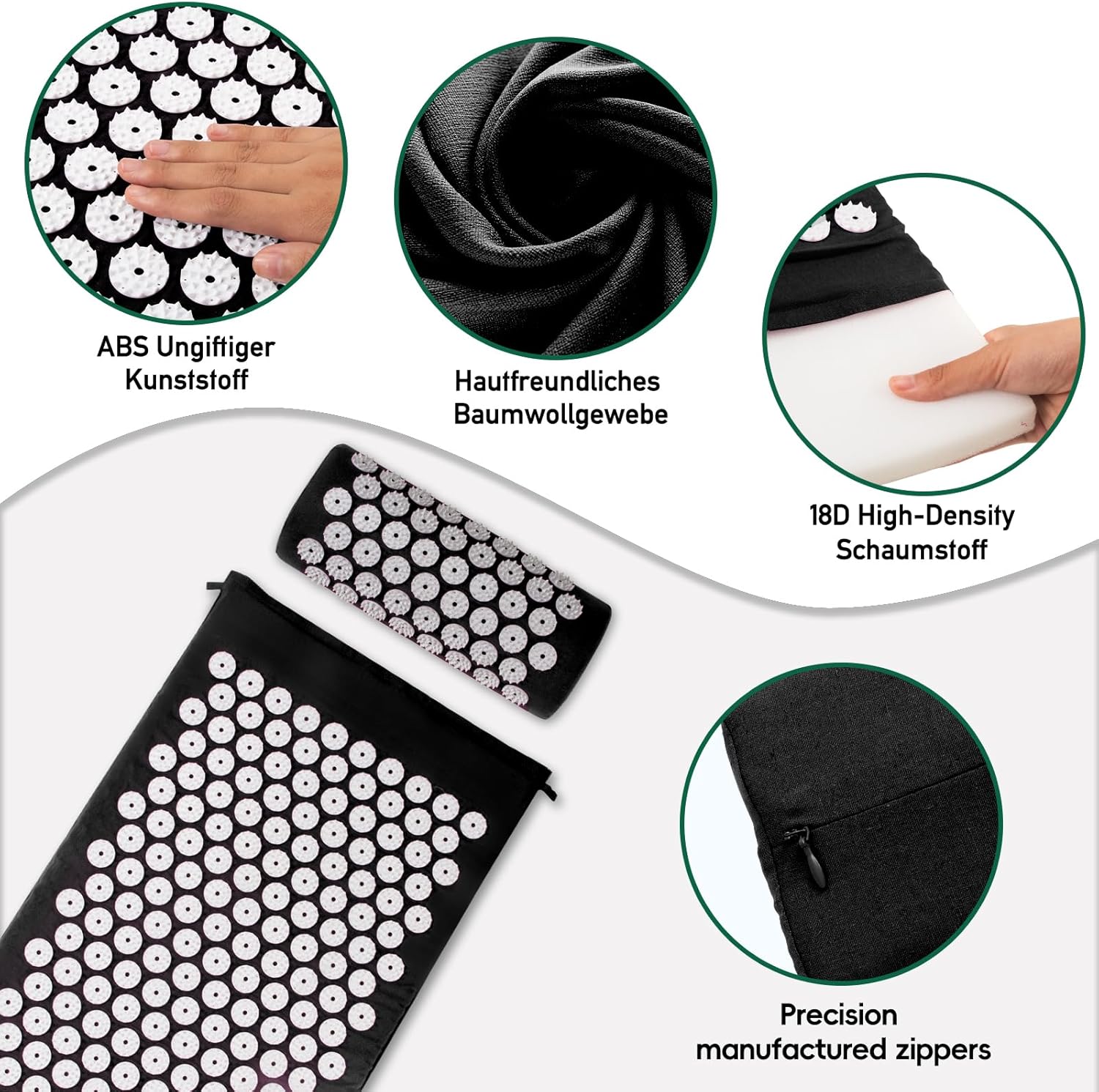 Akupressurmatte, Akupunkturmatte, Akupressurmatte zur Linderung von Nacken- und Rückenschmerzen, Akupressurmatten-Set, Muskelentspannung und Stressabbau, Shiatsu-Matte zur Ischiaslinderung, Schwarz/Weiß – Bild 4