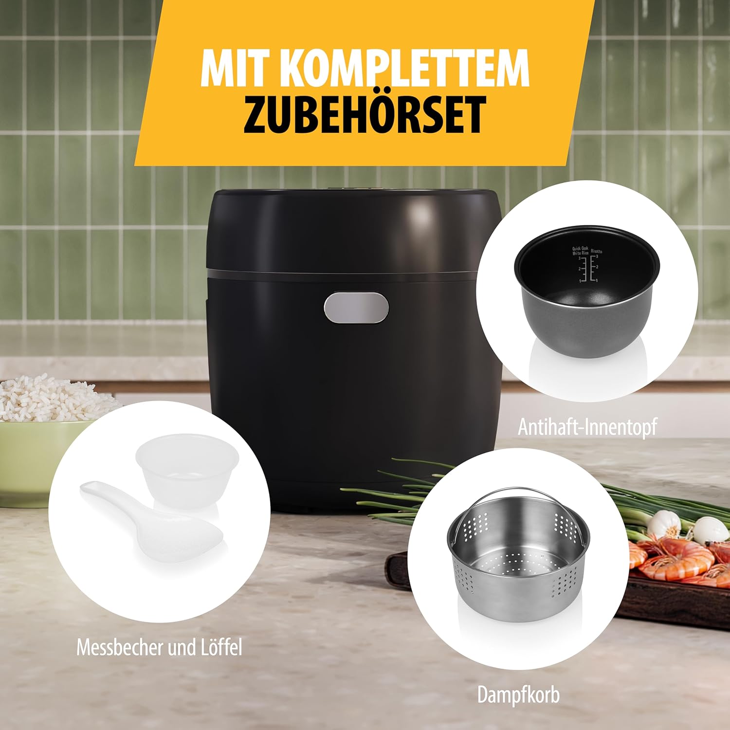 Tristar Digitaler Reiskocher mit Low Carb-Funktion, 8 automatische Programme, 0,6 l Reiskapazität, digitales Bedienfeld, leicht zu reinigen, RK-6238 – Bild 8