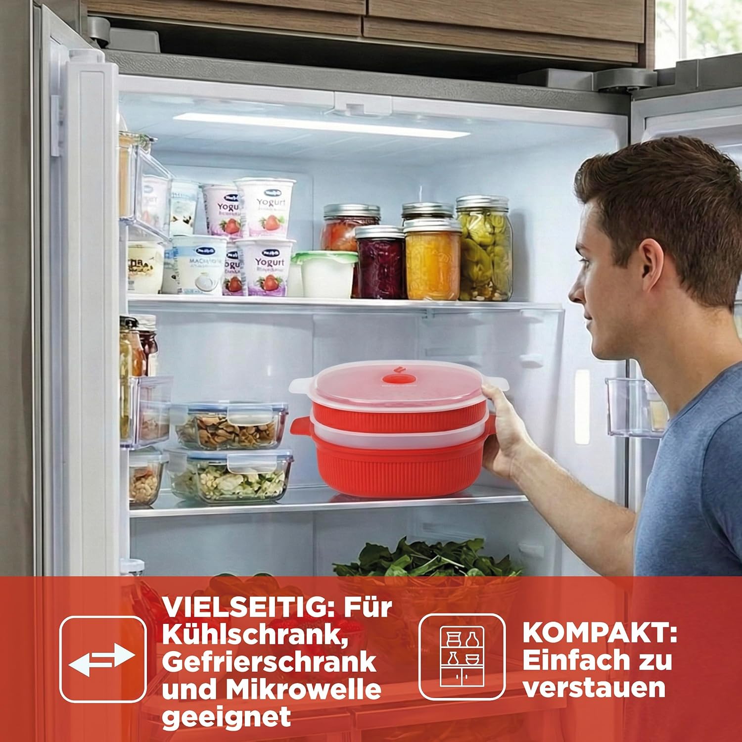 Snips 704 Tempo Zero Dish Streamer 4 Liter, Kunststoff rot | Für Gemüse, Fisch und Fleisch, 2 herausnehmbare Garkörbe, 4 L, bis 800 W, spülmaschinenfest, hergestellt in Italien – Bild 5