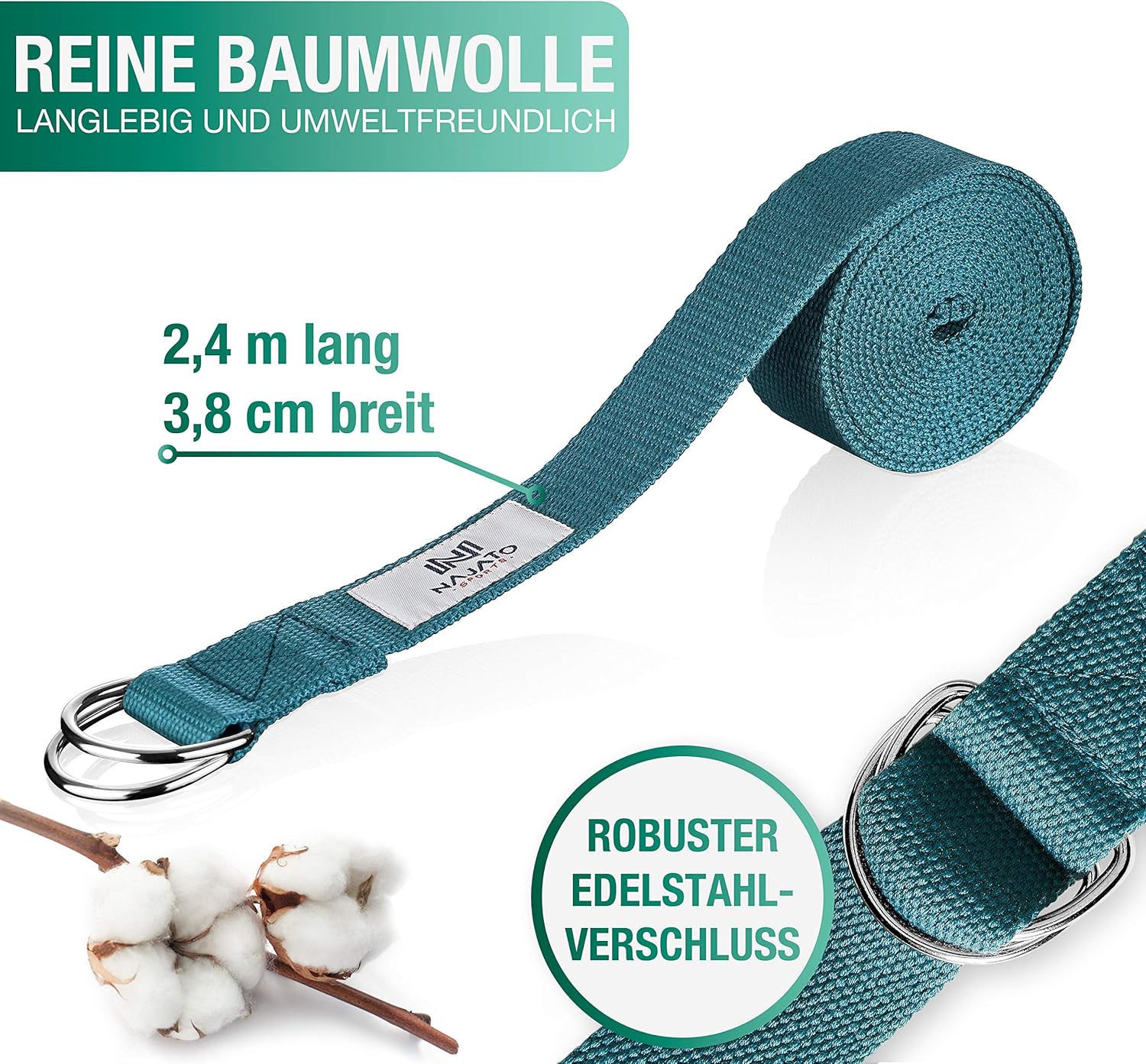 NAJATO Sports Meditationskissen – mit Yogagurt und E-Book – Yogakissen mit Buchweizenschalenfüllung – rundes Yogakissen mit waschbarem Baumwollbezug, grau – Bild 5