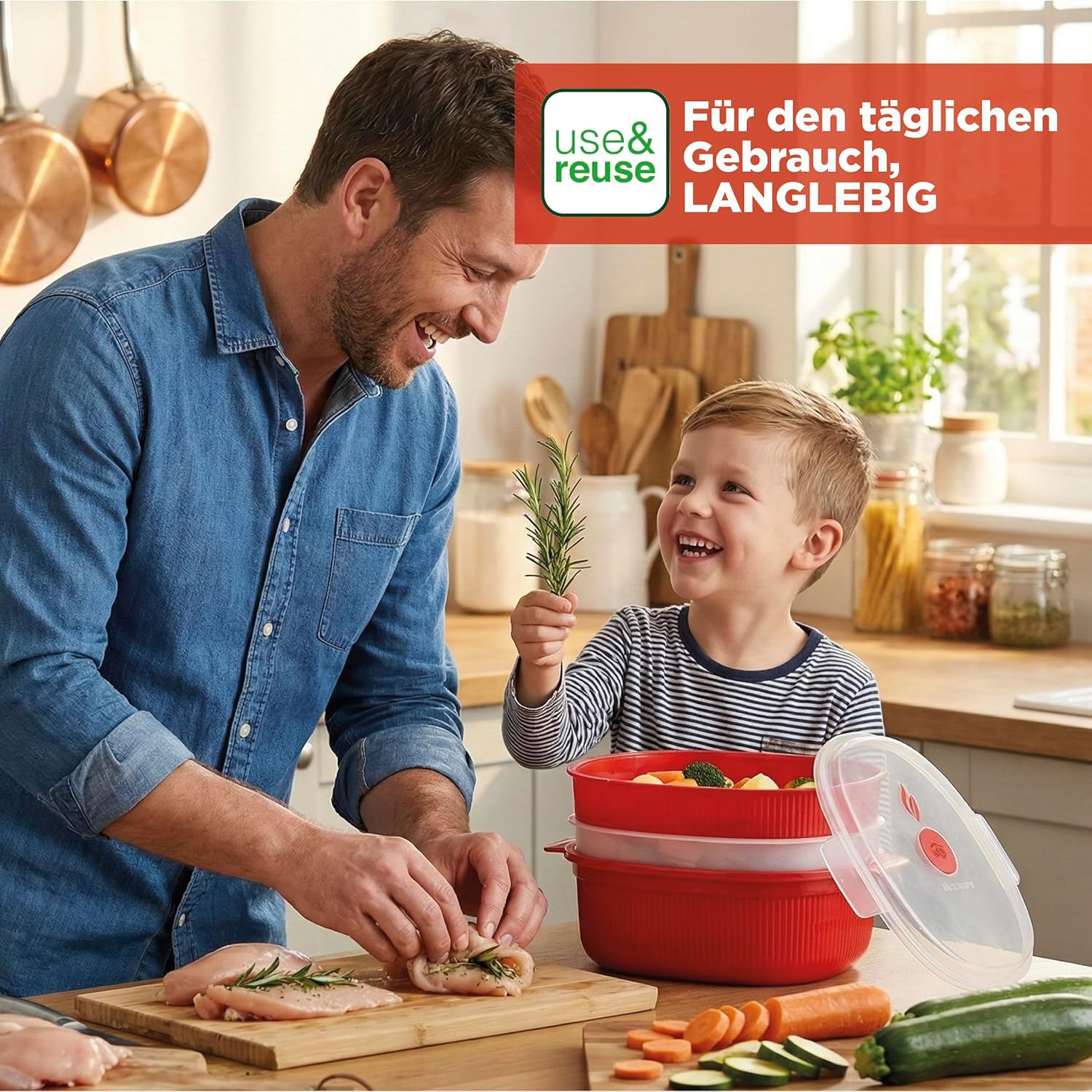 Snips 704 Tempo Zero Dish Streamer 4 Liter, Kunststoff rot | Für Gemüse, Fisch und Fleisch, 2 herausnehmbare Garkörbe, 4 L, bis 800 W, spülmaschinenfest, hergestellt in Italien – Bild 7