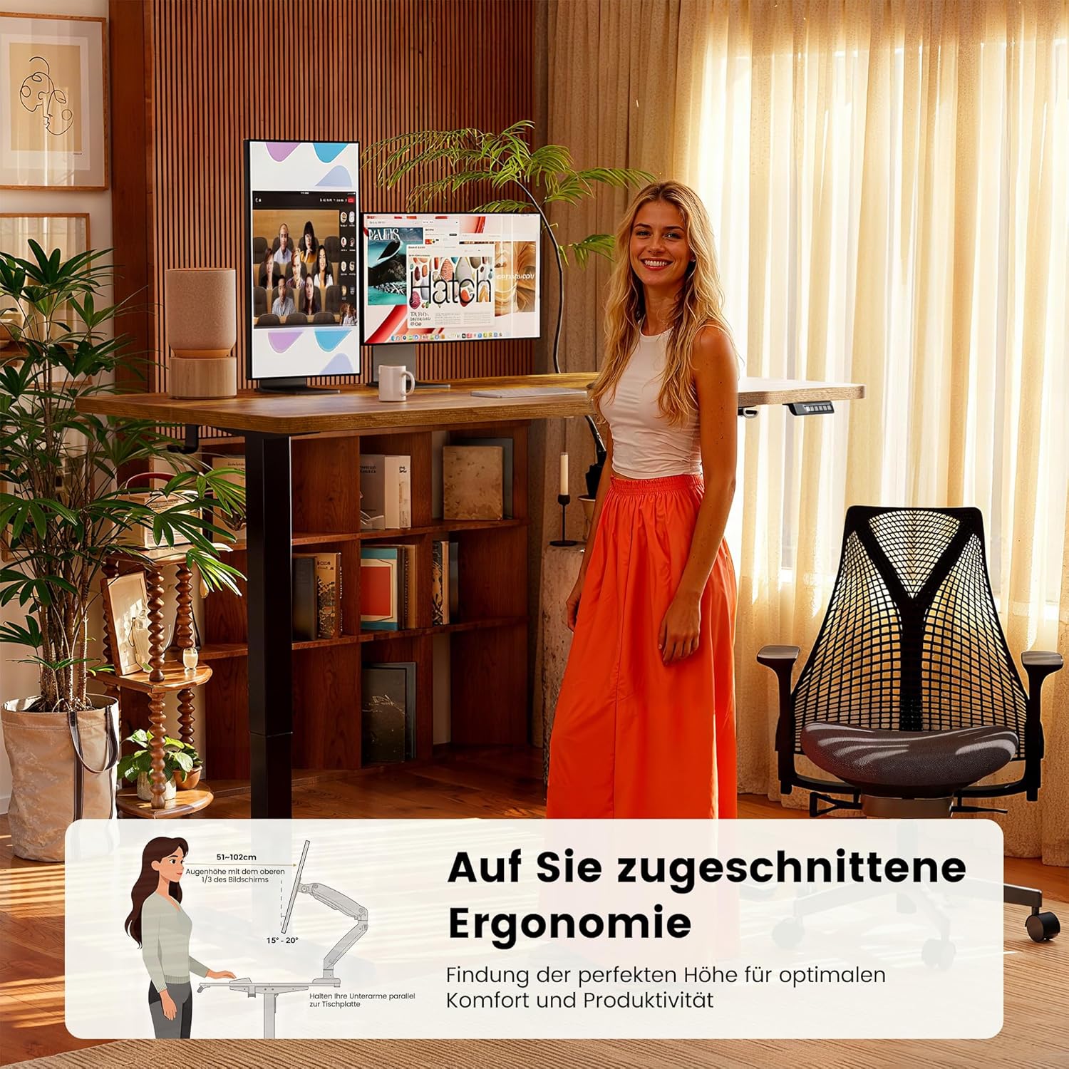 ErGear Elektrisch höhenverstellbarer Schreibtisch 140 x 70 cm, Schreibtisch höhenverstellbar mit 4 Speicherplätzen, Smart Desk für Home Office mit Anschlussplatte – Bild 6