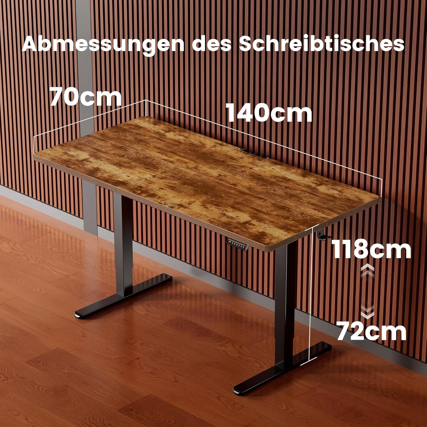 ErGear Elektrisch höhenverstellbarer Schreibtisch 140 x 70 cm, Schreibtisch höhenverstellbar mit 4 Speicherplätzen, Smart Desk für Home Office mit Anschlussplatte – Bild 3