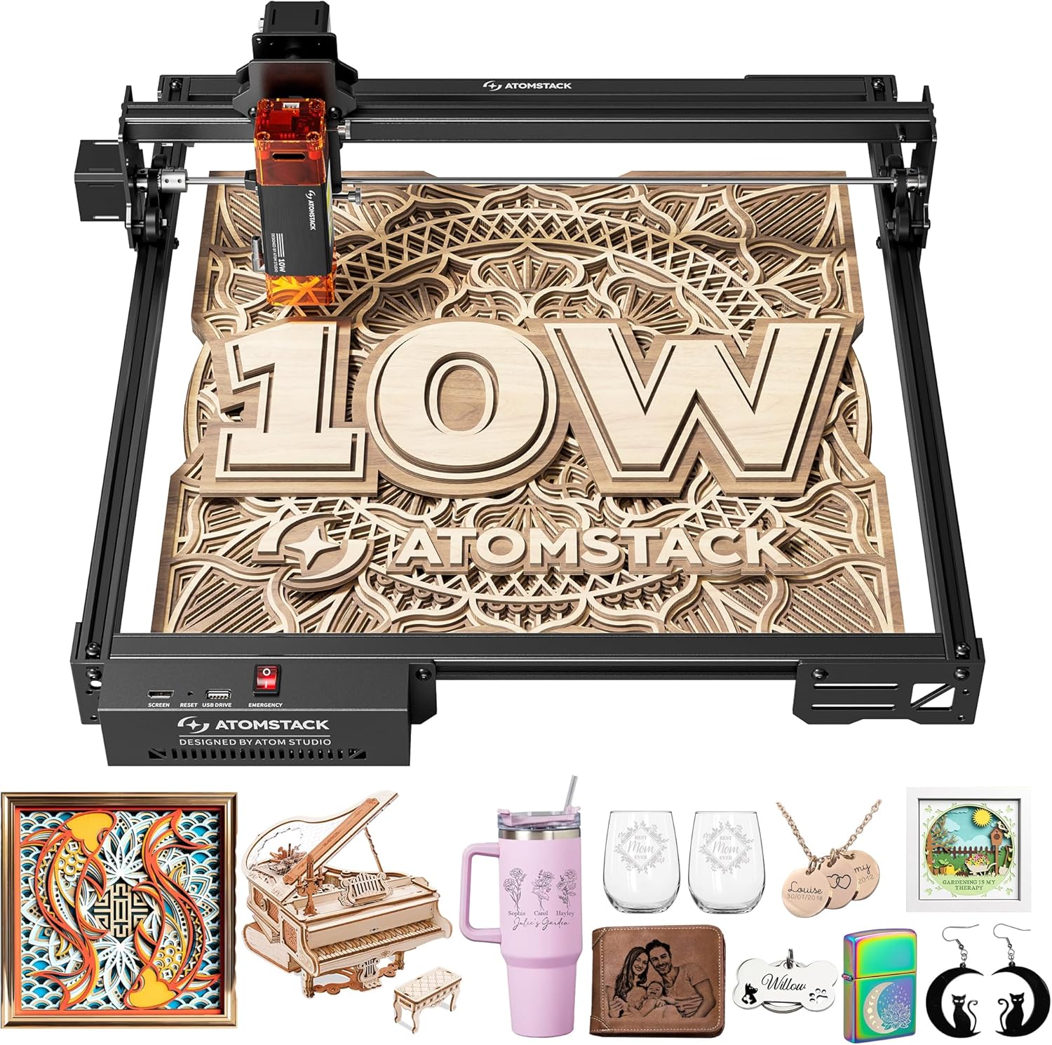 ATOMSTACK SWIFT A10 PRO V2 10 W Lasergravurmaschine, Gravurbereich: 410 x 380 mm, Laserschneider, hochpräziser Laserschneider für personalisierte Geschenke, Holz, Acryl, Leder (SWIFT A10 PRO V2 10 W, Schwarz)