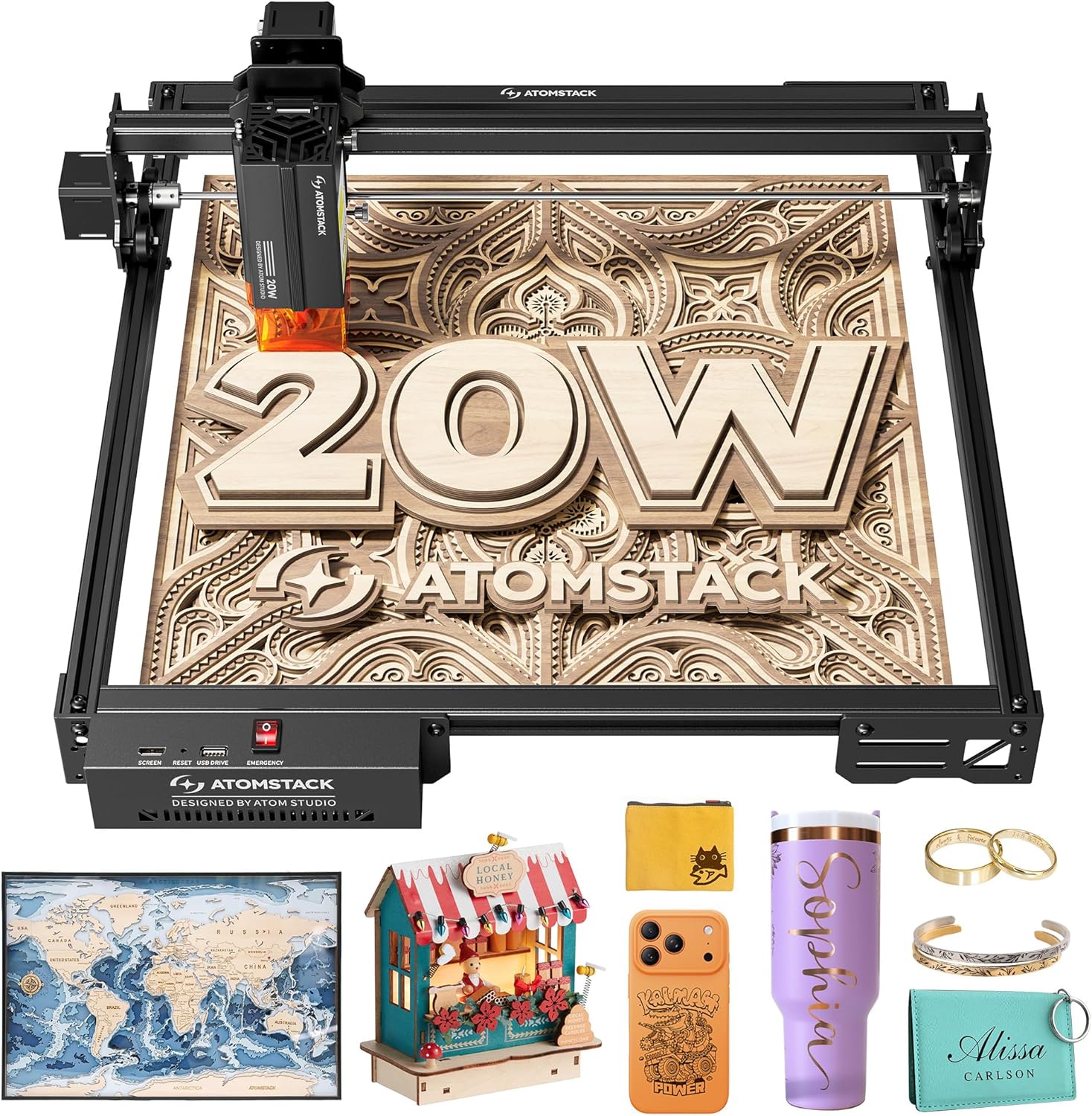 ATOMSTACK SWIFT A20 PRO V2 20 W Lasergravurmaschine, Gravurbereich: 410 x 380 mm, Laserschneider, hochpräziser Laserschneider für personalisierte Geschenke, Holz, Acryl, Leder (SWIFT A20 PRO V2 20 W, Schwarz)