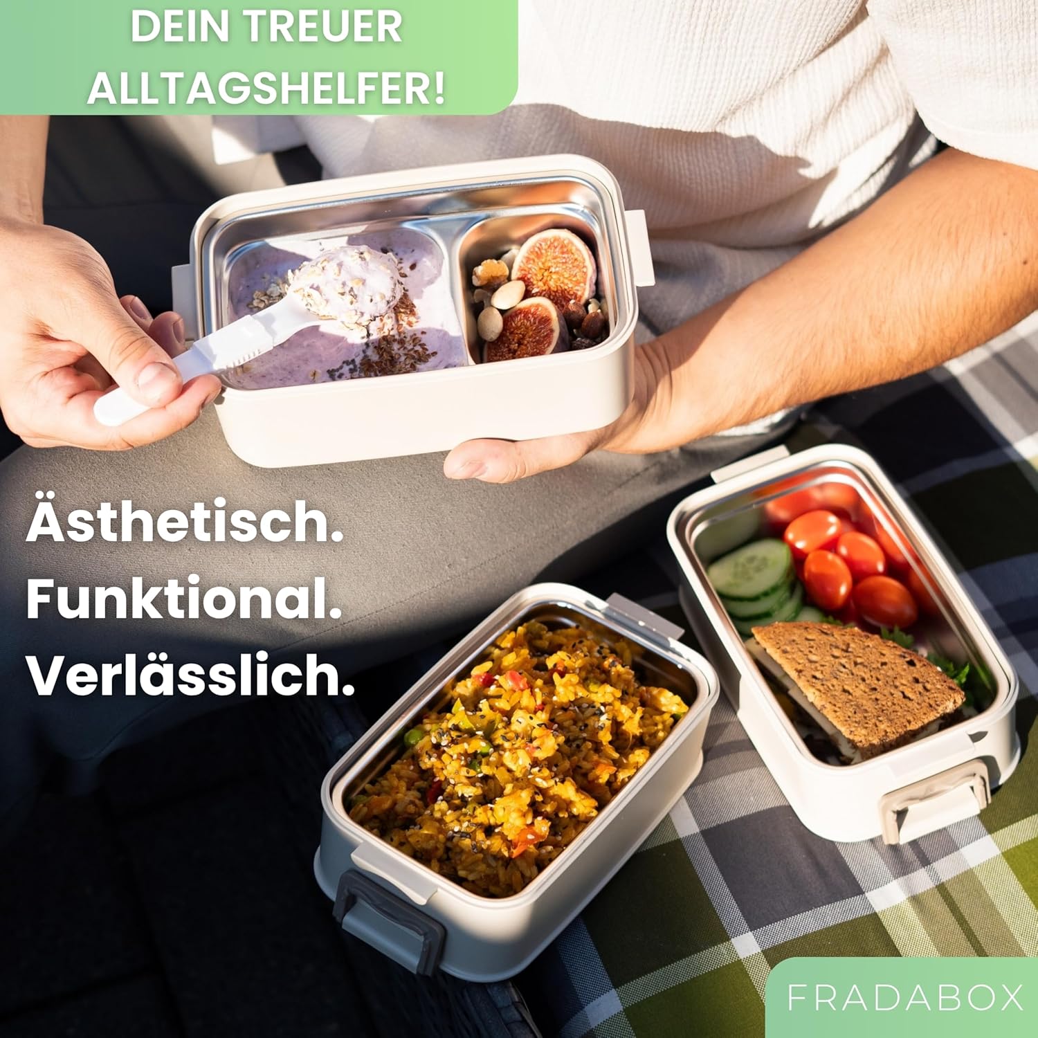 Bento Robin Lunchbox 2700 ml, 3 Ebenen mit Besteck und Fächern, Premium-Edelstahldose, BPA-frei, große Lunchbox, Meal Prep Bento Box für Erwachsene, auslaufsicher und mikrowellengeeignet – Bild 7