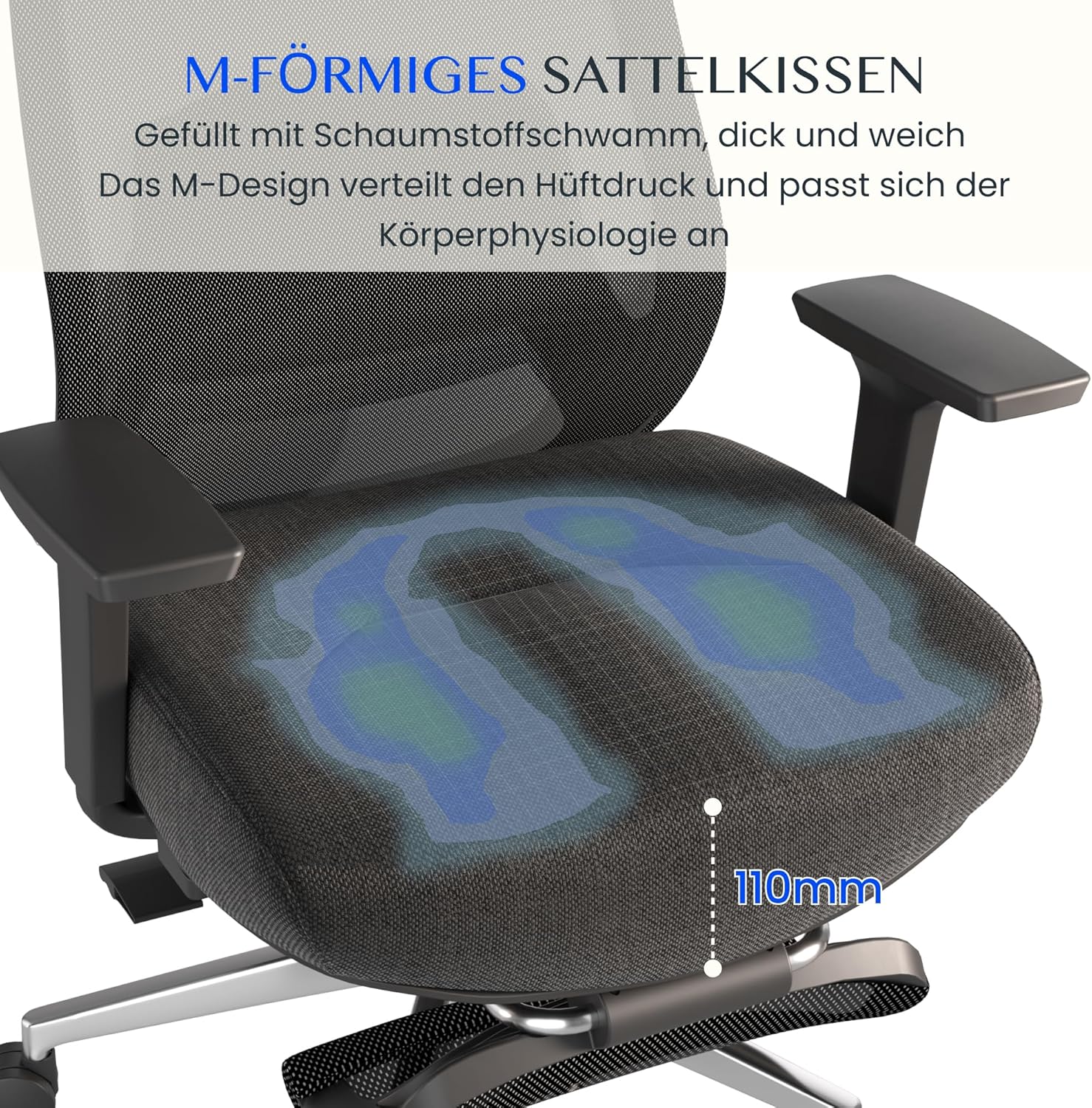 FLEXISPOT MasterEase Massage-Bürostuhl mit Fußstütze und Gummirädern, ergonomischer Schreibtischstuhl mit 2D-Lendenwirbelstütze mit Heiz- und Massagefunktion, 4-fach verstellbare Rückenlehne, Schwarz – Bild 7