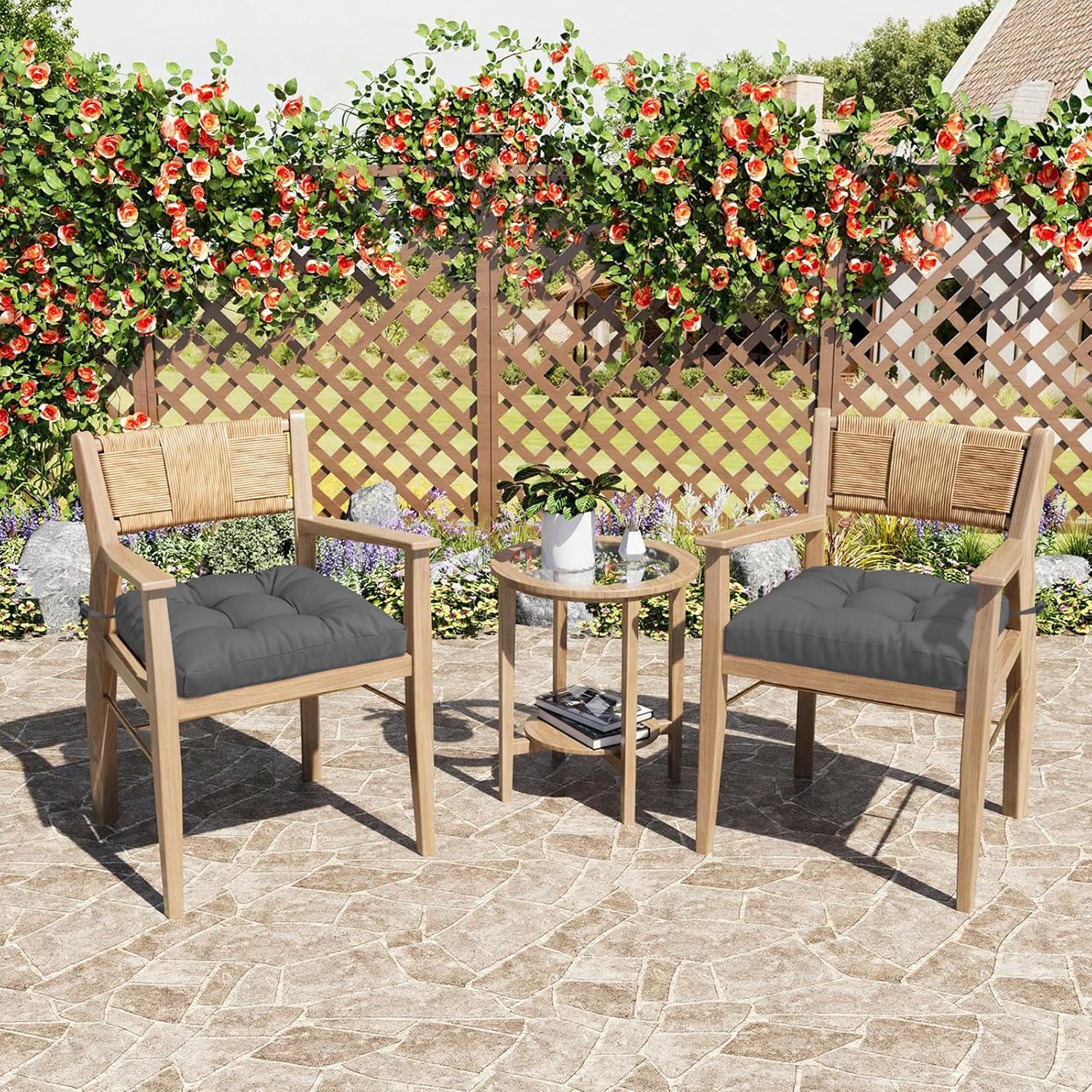 2er-Set Outdoor-Sitzkissen, wasserdicht, 50 x 50 x 8 cm, UV-beständige Kissen für Gartenstühle, Terrassenmöbel, Rattanstuhl, langlebige Stuhlkissen für Balkon, Pool, Camping, Grau – Bild 3
