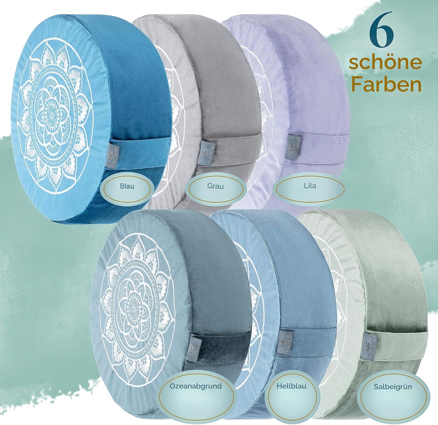 Florensi Meditationskissen (16 x 16 x 5 Zoll), großes Meditationskissen aus Samt, Premium-Yogakissen für Männer und Frauen, Yogakissen, Meditationskissen zum Sitzen auf dem Boden – Bild 4