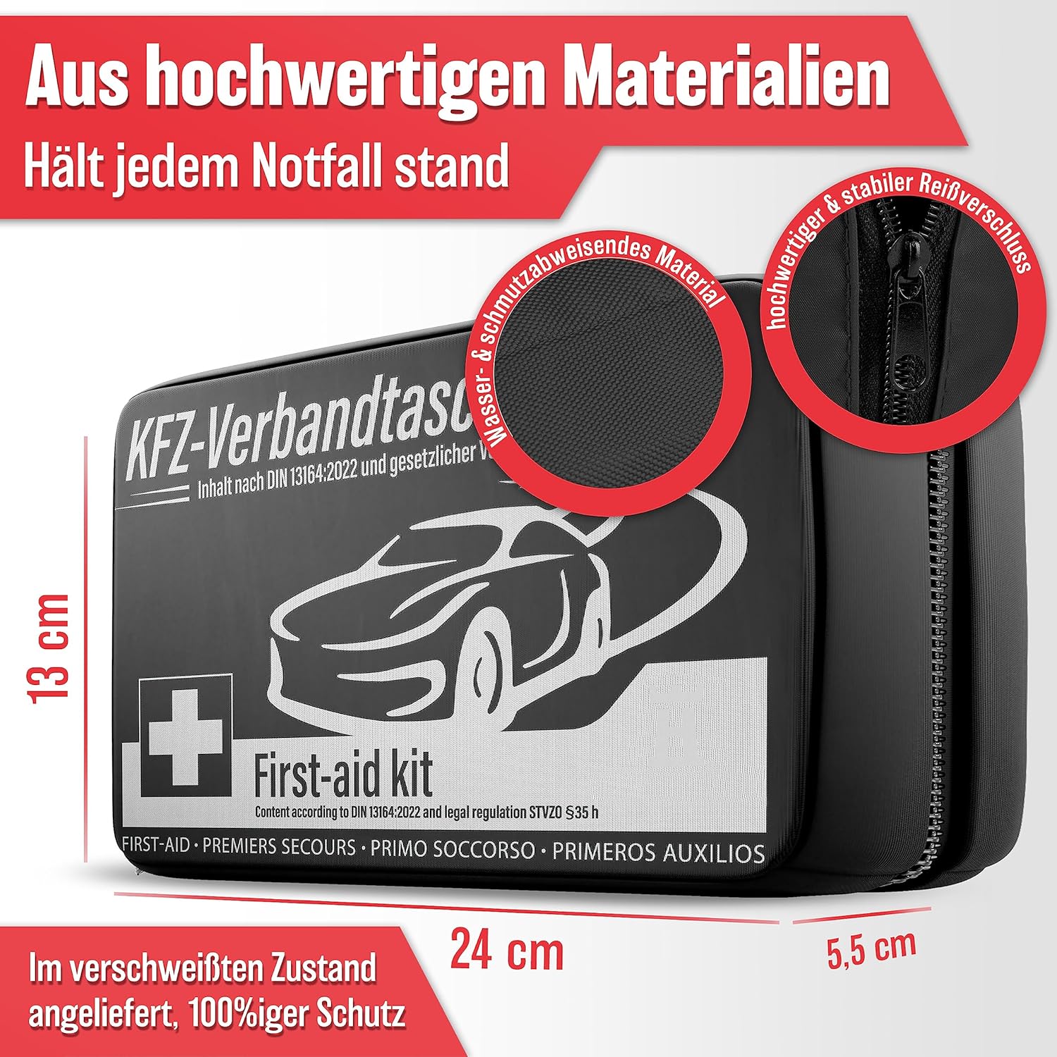 HELDENWERK Auto-Verbandstasche nach aktueller Norm 2026 – Europa einsetzbar – Erste-Hilfe-Set KFZ-Verbandtasche DIN 13164:2022 (StVO konform) – Bild 6