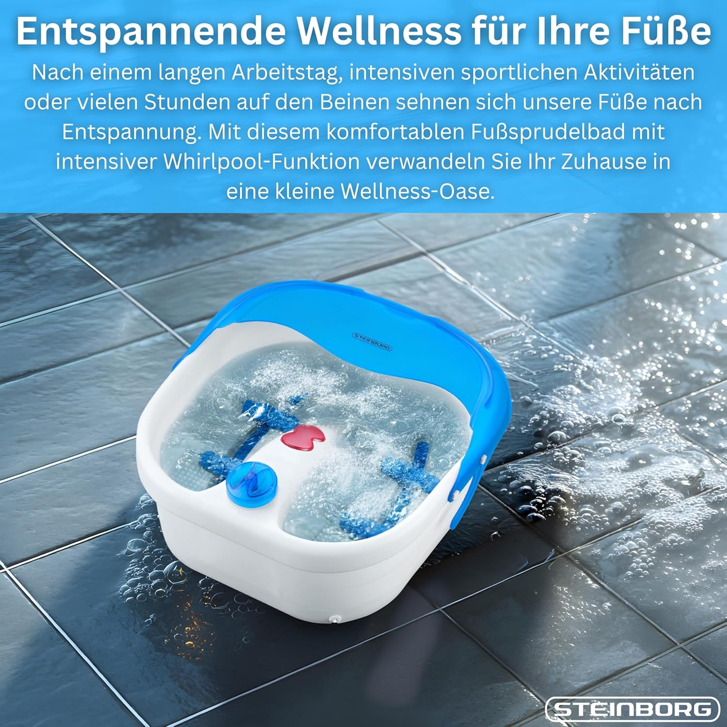 Steinborg Fußsprudelbad mit Massage & Infrarotwärme – Fußmassagegerät Elektrisches Fußbad mit Vibration & Sprudelmassage, 4 Massagerollen & Reflexzonenmassage, 3 Ebenen, Spritzschutz – Wellness Spa – Bild 2