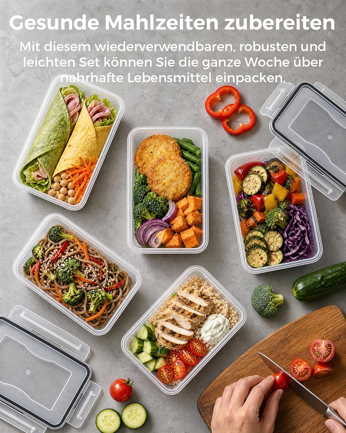 Frischhaltedosen mit Deckel – BPA-frei, auslaufsicher, Meal-Prep-Boxen, spülmaschinenfest, gefrierschrank- und mikrowellengeeignet, stapelbare Lebensmittelbox, Lebensmittelbehälter, 1 l x 10 Stück – Bild 7