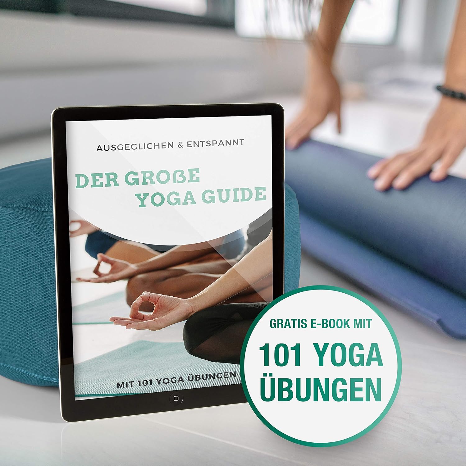 NAJATO Sports Meditationskissen – mit Yogagurt und E-Book – Yogakissen mit Buchweizenschalenfüllung – rundes Yogakissen mit waschbarem Baumwollbezug, grau – Bild 7