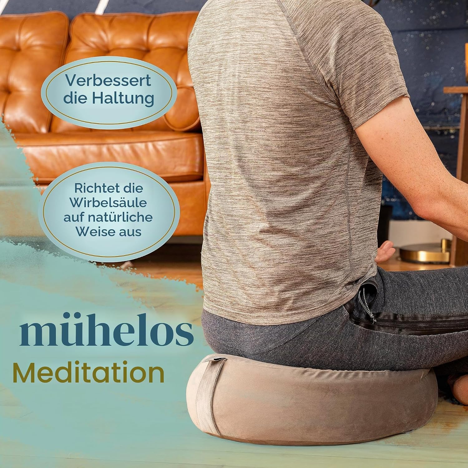 Florensi Meditationskissen (16 x 16 x 5 Zoll), großes Meditationskissen aus Samt, Premium-Yogakissen für Männer und Frauen, Yogakissen, Meditationskissen zum Sitzen auf dem Boden – Bild 3