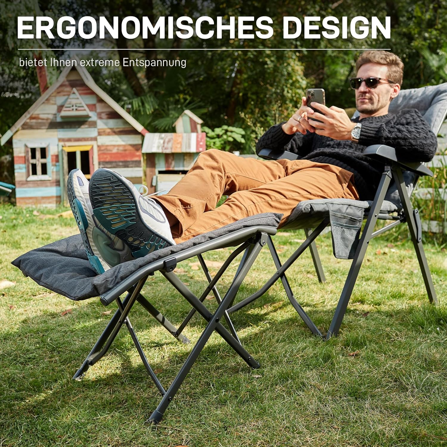EVER ADVANCED Fußhocker, Fußstütze, klappbarer Klapphocker mit einer Höhe von 47 cm, Klapphocker, gepolsterte Fußstütze für Sessel, Garten- und Balkonstuhl – Bild 4