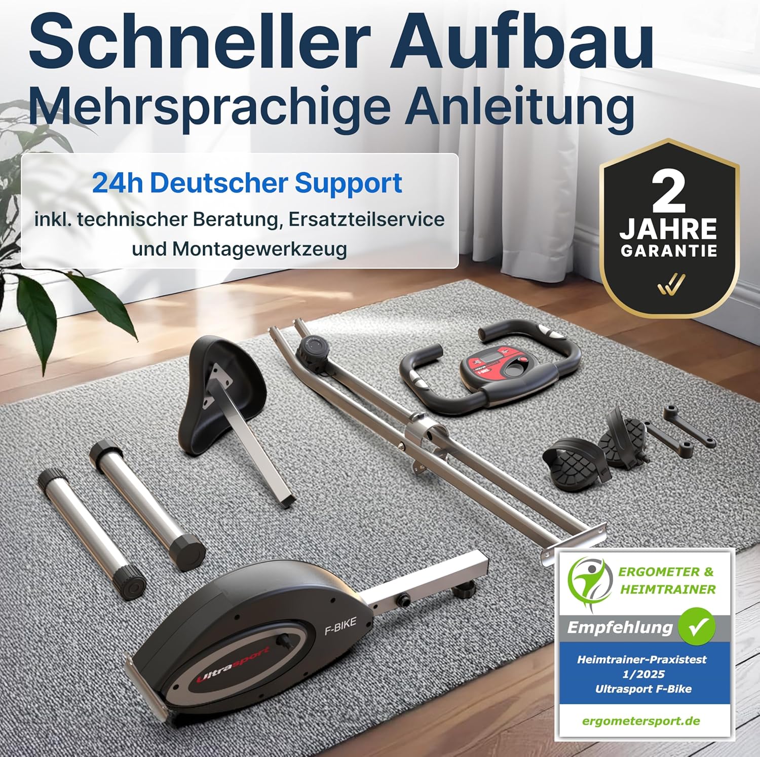 Ultrasport Klapp-Heimtrainer, Hometrainer, Fahrrad, extra leise bis 130 kg mit Komfortsattel, Ergometer, Heimtrainer, Fitnessbike, Indoorbike, Trimmrad – Bild 9