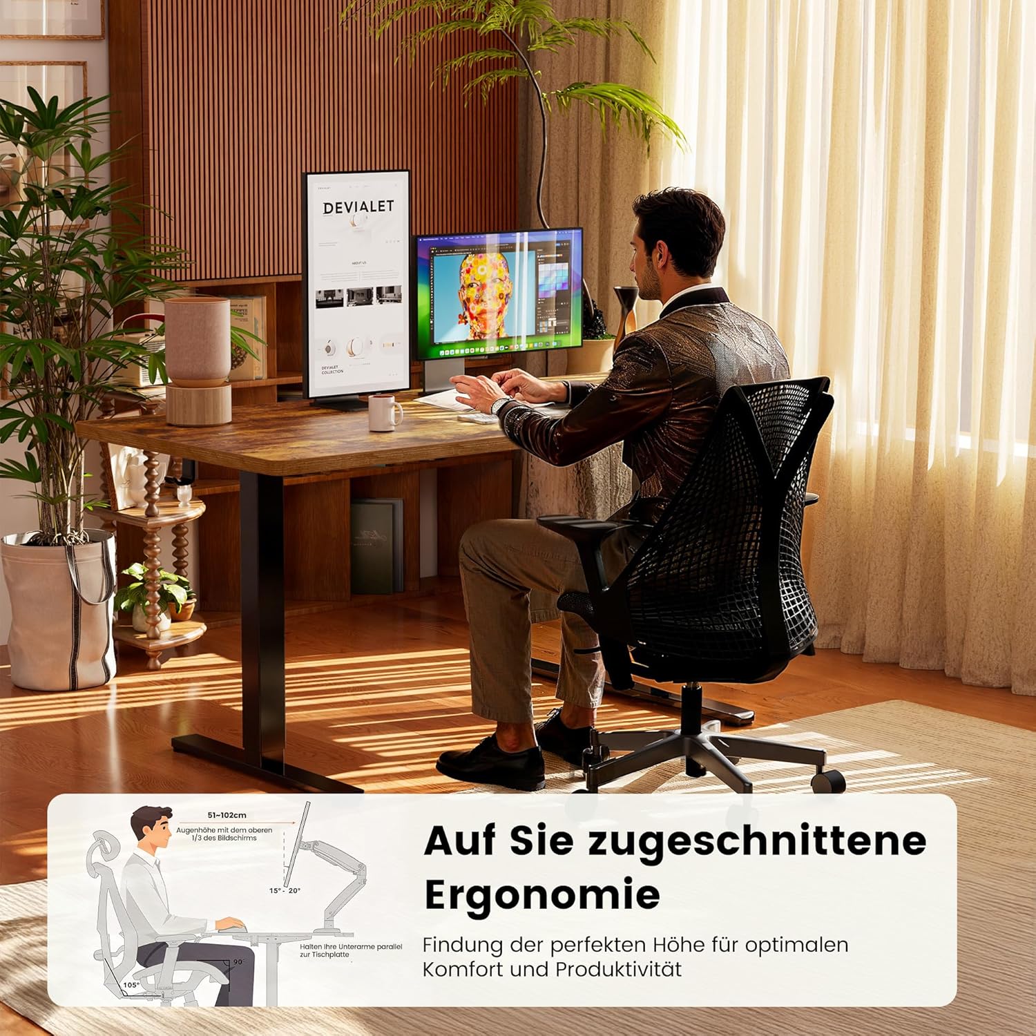 ErGear Elektrisch höhenverstellbarer Schreibtisch 140 x 70 cm, Schreibtisch höhenverstellbar mit 4 Speicherplätzen, Smart Desk für Home Office mit Anschlussplatte – Bild 7