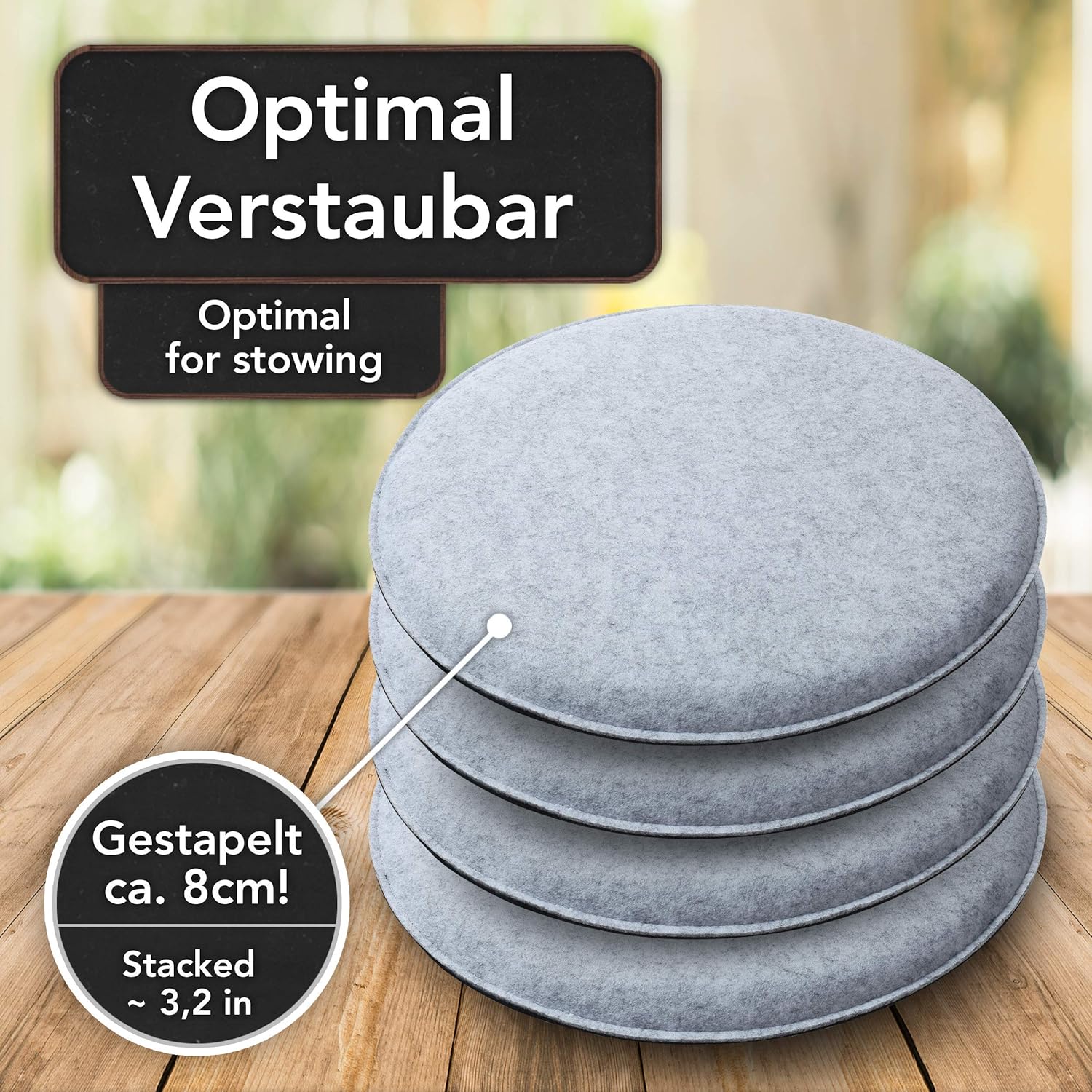 Sidorenko Bequeme runde Sitzkissen aus Filz, Durchmesser 34 cm, 4er-Set in 4 Farben, waschbare Stuhlkissen, bequemer Sitzbezug für Bank/Stuhl – Bild 7