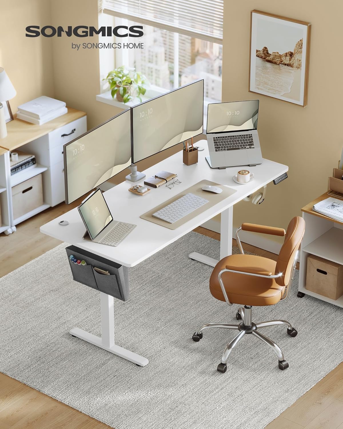 SONGMICS LSD136W01 Höhenverstellbarer elektrischer Schreibtisch, 70 x 160 x 72–120 cm, Memory-Funktion mit 4 Höhen, für Home Office, Arbeitszimmer, Wolkenweiß – Bild 3