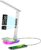 Schreibtischlampe LED dimmbar mit Ladefunktion Uhr, Tischlampe Touch dimmbar mit 3 Farbstufen und 5 Helligkeiten, Lampe mit USB-Anschluss, Uhr, Farbnachtlicht, LCD, Temperatur für Schlafzimmer, Büro (Weiß)