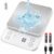 Diyife IP67 wasserdichte Küchenwaage, 0,1 g/10 kg, hochpräzise Küchenwaage, 10 Einheiten wiederaufladbar, Tara einstellbar, automatische Abschaltung, LCD-Display, Stummschaltung, Zählfunktion – Weiß