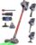 VACTechPro 55KPa/600W Akku Staubsauger Kabellos, 70Min Laufzeit, Akkustaubsauger mit 1,6-Liter-Staubbehälter, 8-Schicht-Filterung, Super Leise, Anti-Tangle Bodenbürste für Hartböden, Violett und Rot