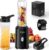 Sangcon Mixer Smoothie Maker, elektrischer tragbarer Sport-Standmixer für Shakes und Smoothies, mit 2 BPA-freien 600 ml Tritan To Go-Flaschen + 2 Trinkkappen, 4-Klingen-Messer, Pulse-Taste, Schwarz