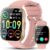 Smartwatch Damen Herren, 1,85 Zoll Touchscreen Smartwatch mit Anrufen, 112 Sportmodi, Fitnessuhren mit Herzfrequenzmesser/Schlafmonitor/Schrittzähler, IP68 wasserdichte Sportuhren für Android, Pink