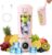 Tragbarer Mixer Smoothie Maker, 700 ml kleiner Entsafter, Typ-C wiederaufladbar, mit 12 rostfreien Klingen, Becher mit auslaufsicherem Deckel & Trinkloch, für Milchshake, Saft, Smoothie (Pink)