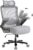 Ergonomischer Bürostuhl mit Lordosenstütze & Kopfstütze, belastbar bis 350 kg, höhenverstellbar, Netzrückenlehne mit Neigefunktion, verstellbare & klappbare Armlehnen, breite Sitzfläche, Grau