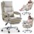 EMIAH Bürostuhl mit Fußstütze, bequemer Schreibtischstuhl mit gekreuzten Beinen und Armlehnen, ergonomischer Chefsessel aus PU-Leder mit Rollen, Computer-Gaming-Stuhl mit verdicktem Kissen, Beige