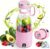 Spardar 350 ml tragbarer Mixer, Smoothie-Maker mit 6 Klingen, intelligentes LED-Display, wiederaufladbarer USB-Mixer, Tragegurt, zerkleinert Eis und gefrorene Früchte, Reisen und Arbeit, Pink