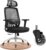 Ergonomischer Bürostuhl mit Gummirollen, 4D-Armlehnen, verstellbarer Kopfstütze und Lordosenstütze, atmungsaktiver Netz-Schreibtischstuhl, Metallfuß, Tragkraft 150 kg, Schwarz