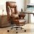 WOLTU Bürostuhl, ergonomischer Chefsessel, doppellagig, weiche Rückenlehne, 3-stufige Rückenlehnenverstellung mit Lordosenstütze, Fußstütze für Büro, Besprechungsraum, PU, ​​Braun
