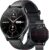 Herren-Smartwatch mit EKG HRV, Blutdruck: Smartwatch 1,43 Zoll, rund, AMOLED, schwarzes Lederarmband, Armbanduhr, wasserdicht, Herzfrequenz, Schrittzähler, Telefonfunktion, Fitnessuhr, Android iOS