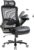 Ergonomischer Bürostuhl mit Lordosenstütze & Kopfstütze, belastbar bis 350 kg, höhenverstellbar, Netzrückenlehne mit Neigefunktion, verstellbare & klappbare Armlehnen, breite Sitzfläche, schwarz