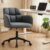 YOUDENOVA Schreibtischstuhl, Drehstuhl mit Rollen, Schminkstuhl Höhenverstellbar, Homeoffice Stuhl, Bürostuhl Ergonomisch, Vanity Chair für Mädchen Arbeitszimmer Schlafzimmer Büro, Leinen Dunkelgrau