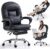 EMIAH Ergonomischer Bürostuhl mit Fußstütze, verstellbarer Schreibtischstuhl, echtes Leder, bequeme moderne Kosmetikstühle mit Rollen, Computerstuhl mit mittlerer Rückenlehne für Zuhause, maximale Belastung 150 kg, Schwarz