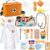 EFO SHM Kinder-Arztkoffer aus Holz, 34-teiliger Arztkoffer, Kinder mit Stethoskop, Spritze, Thermometer, tragbare Arzttasche, Rollenspiel, Kinderarztspiele Spielzeug ab 3 Jahren