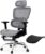 Ergonomischer Bürostuhl aus Vollnetz mit abnehmbarem Kissen, Fußstütze, höhenverstellbarer Rückenlehne, Kopfstütze und Armlehnen, selbsteinstellender Lordosenstütze, PU-Rädern, 360° drehbar, 150 kg, Dunkelgrau