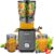 PUKOMC Kaltpress-Entsafter mit 14,7 cm (5,8 Zoll) Schlitz – Slow Juicer für ganze Früchte und Gemüse, 1,8-Liter-Behälter, 300 W, inklusive Reinigungsbürste und Auffangbecher, Grau