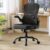 SONGMICS Bürostuhl, ergonomischer Netzdrehstuhl, Schreibtischstuhl mit Lordosenstütze, Wippfunktion, klappbare Armlehnen, für Arbeitszimmer, Schlafzimmer, Tintenschwarz OBN042BH02