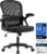 25W02 Ergonomischer Bürostuhl, 90-110° verstellbare Rückenlehne & klappbare Armlehnen (90°), Bürostuhl mit Rollen & Höhenverstellung, Heimbüro & Arbeitszimmer (Tiefschwarz)