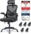 Ergonomischer Netz-Bürostuhl für das Heimbüro, mit verstellbarer Lordosenstütze & 2D-Kopfstütze, klappbaren Armlehnen, leisen PU-Rädern, stabiler Gasfeder Klasse 3, bis 150 kg (Tiefschwarz)