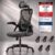 Ergonomischer Netz-Bürostuhl für das Heimbüro, mit verstellbarer Lordosenstütze & 2D-Kopfstütze, klappbaren Armlehnen, leisen PU-Rädern, stabiler Gasfeder Klasse 3, bis 150 kg (Tiefschwarz)