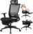 Klappbarer Bürostuhl mit Fußstütze, ergonomischer Schreibtischstuhl mit Lordosenstütze, Kopfstütze, Chefsessel, Netzstuhl, 150 kg für platzsparendes Arbeiten von zu Hause, schwarz