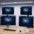 EYOCEAN Schreibtischlampe, Doppelkopf-Schreibtischlampe, Teleskopstange mit verstellbarer Höhe, 30 W 120 cm Tageslichtlampe Schreibtisch mit Fernbedienung, dimmbare Monitorlampe, Bürotischlampe