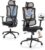 Ergomy Ergonomischer Bürostuhl mit Lordosenstütze, Kopfstütze, Chefdrehstuhl mit Netzrückenlehne, Stoff, Schwarz