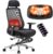FLEXISPOT MasterEase Massage-Bürostuhl mit Fußstütze und Gummirädern, ergonomischer Schreibtischstuhl mit 2D-Lendenwirbelstütze mit Heiz- und Massagefunktion, 4-fach verstellbare Rückenlehne, Schwarz