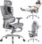 LarkLeaves Ergonomischer Bürostuhl mit Fußstütze und Nackenkissen, 5-fach höhenverstellbare Rückenlehne, 2D-Lendenwirbelstütze, 3D-Armlehnen/Kopfstütze, 145°-Kippfunktion, Netzsitz, Gummiräder, Grau